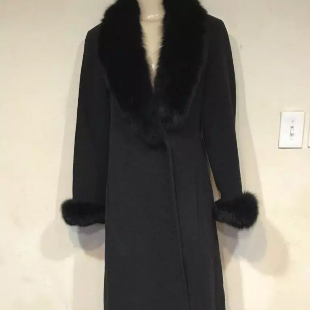MARVIN RICHARDS Black FOX FUR Long Coat Wool Cashmere Size 4